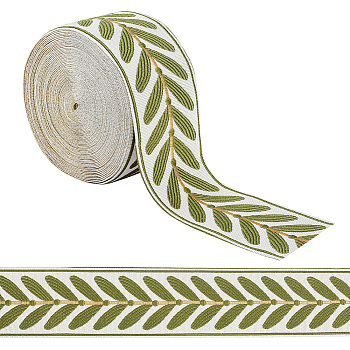 Polyester Ribbons, Jacquard Ribbon, Tyrolean Ribbon, Garment Accessories, Leaf Pattern, Lime Green, 2-3/8 inch(60mm), about 10.94 Yards(10m)/Set