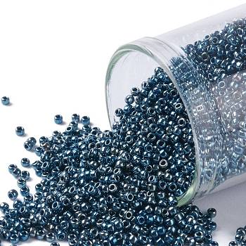 TOHO Round Seed Beads, Japanese Seed Beads, (511) Galvanized Peacock Blue, 15/0, 1.5mm, Hole: 0.7mm, about 3000pcs/10g