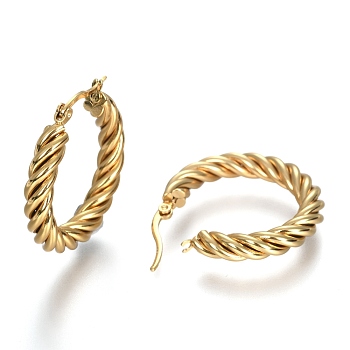304 Stainless Steel Hoop Earring, Hypoallergenic Earrings, Twisted Ring Shape, Golden, 31x5.5mm, Pin: 1x0.7mm