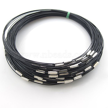 Steel Wire Necklace Cord, with Brass Screw Clasps, Nickel Free, Platinum, Black, Size: 17.5 inch long, Wire: about 1mm in diameter(X-SW001)