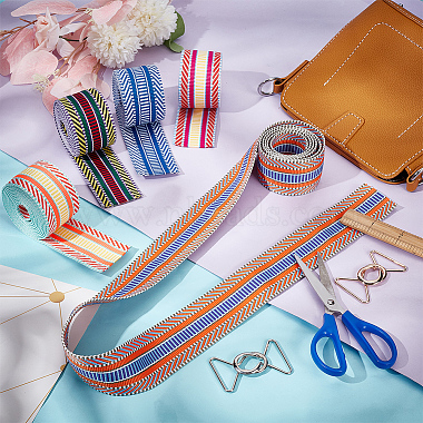 WADORN 5Pcs 5 Colors Bohemian Style Polyester Striped Ribbon(OCOR-WR0001-07A)-5