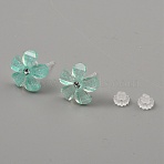 Resin Stud Earrings, Flower, Pale Turquoise, 13.5x14mm(EJEW-WH0016-38C-02)