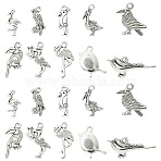 80Pcs 8 Styles Tibetan Style Alloy Pendants, Bird Charms, Antique Silver, 16~25.5x8~18x2~8mm, Hole: 1.6~2mm, 10pcs/style(FIND-CJ0006-09)