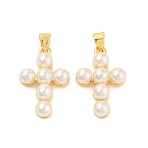Shell Pearl Pendants, with Brass Findings, Cross, Real 18K Gold Plated, 23x15x6mm, Hole: 3.5x5mm(X-ZIRC-F116-02-G-01)