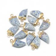 Natural Sodalite Pointed Pendants, with Brass Findings, Faceted, Tusk Shape, Golden, Steel Blue, 21x11x5.5mm, Hole: 2mm(X-G-Q966-08)