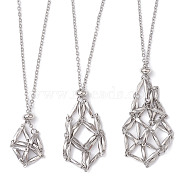 304 Stainless Steel Macrame Pouch Empty Stone Holder for Pendant Necklaces Making, with Cable Chains & Lobster Claw Clasp, Stainless Steel Color, 17-3/8~23-5/8 inch(44~74cm), 3pcs/set(NJEW-JN04441-02)