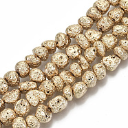 Electroplated Natural Lava Rock Beads Strands, Nuggets, Light Gold Plated, 6~10x6~10x5~8mm, Hole: 1mm, about 52~54pcs/strand, 14.17 inch~14.96 inch(36~38cm)(G-S352-29KC)