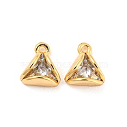 Rack Plating Brass Pendants, with Glass, Triangle Charms, Real 18K Gold Plated, 6.5x6x3mm, Hole: 0.7mm(KK-M261-29G)