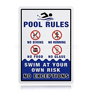 UV Protected & Waterproof Aluminum Warning Signs,  inchPool Rules - Swim at Your Own Risk inch Signs, Blue, 350x250x1mm, Hole: 4mm(AJEW-GL0001-05C-10)