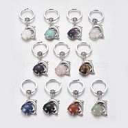 Natural/Synthetic Mixed Stone Keychain, with Iron Split Key Rings and Brass Finding, Dolphin, 59~60mm(KEYC-P040-I)