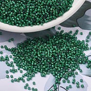 MIYUKI Delica Beads, Cylinder, Japanese Seed Beads, 11/0, (DB1788) White Lined Emerald AB, 1.3x1.6mm, Hole: 0.8mm, about 2000pcs/10g(X-SEED-J020-DB1788)