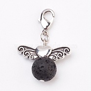 Natural Lava Rock Pendants, with Tibetan Style Beads and Brass Lobster Claw Clasps, 34mm(HJEW-JM00320-01)