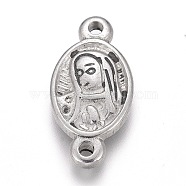 304 Stainless Steel Links, Oval with Virgin Mary, Stainless Steel Color, 16x8x2.5mm, Hole: 1.4mm(STAS-H117-32P)