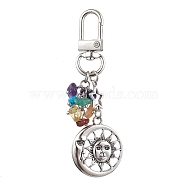 Natural & Synthetic Mixed Gemstone Chip Pendant Decorations, with Alloy Pendant and Swivel Clasps, Sun and Moon, Antique Silver, 80mm(HJEW-JM01684)