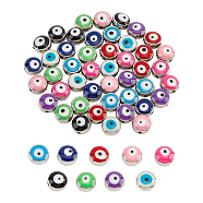 54Pcs 9 Colors Opaque Resin Beads, with Enamel, Flat Round with Evil Eye, Mixed Color, 8x5mm, Hole: 1.5mm, 6pcs/color(RESI-NB0001-88)