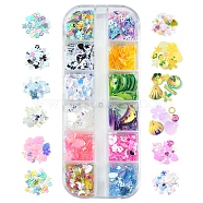 12g 12 Styles Ornament Accessories, PVC Plastic Paillette/Sequins Beads, No Hole/Undrilled Beads, Mixed Shapes, Mixed Color, 1~21x1~21x0.3~3mm, 1g/style(PVC-FS0001-02)