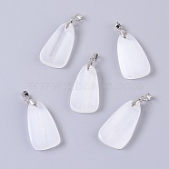 Natural Calcite Pendants, with Platinum Plated Brass Findings, Teardrop, White, 32~33x17~17.5x4~4.5mm, Hole: 3.5x4mm(G-L501-24)