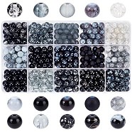 375Pcs 15 Styles Spray & Baking Painted & Drawbench Glass Round Beads, Mixed Color, 8~9mm, Hole: 1~1.6mm, about 25Pcs/style(DGLA-AR0001-10)