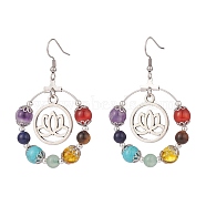 Natural & Synthetic Mixed Gemstone Beaded Big Ring with Alloy Lotus Dangle Earrings, 7 Chakra Theme 316 Surgical Stainless Steel Jewelry for Women, 60mm, Pin: 0.7mm(EJEW-TA00117)