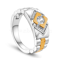 SHEGRACE 925 Sterling Silver Finger Ring, with Watch Chain and Micro Pave AAA Cubic Zirconia Real 18K Gold Plated Rhombus, Platinum & Golden, 18mm(JR540A-01)
