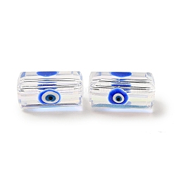 Transparent Glass Beads, with Enamel, Rectangle with Evil Eye Pattern, Blue, 12.5x8x7mm, Hole: 1.5mm(GLAA-F121-03A)