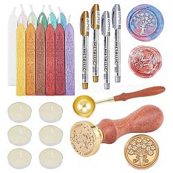 CRASPIRE DIY Scrapbook Making Kits, Including Sealing Wax Sticks, Brass Wax Seal Stamp and Wood Handle Sets, Brass Wax Sticks Melting Spoon, Candle and Marking Pens, Mixed Color, 2.5x1.4cm, 25pcs/set(DIY-CP0004-73)