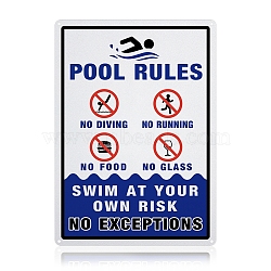 UV Protected & Waterproof Aluminum Warning Signs,  inchPool Rules - Swim at Your Own Risk inch Signs, Blue, 350x250x1mm, Hole: 4mm(AJEW-GL0001-05C-10)