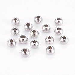 304 Stainless Steel Smooth Round Beads, Stainless Steel Color, 10mm, Hole: 2mm(STAS-M006-01E)