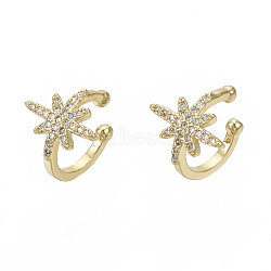 Brass Cubic Zirconia Cuff Earrings, Nickel Free, Star, Clear, Real 18K Gold Plated, 10x1.5~12mm(X-EJEW-R114-056G-NF)