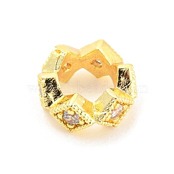 Rack Plating Brass Micro Pave Cubic Zirconia European Beads, Large Hole Beads, Long-Lasting Plated, Lead Free & Cadmium Free, Round Ring with Rhombus, Real 18K Gold Plated, 8x3.8mm, Hole: 4.6mm(ZIRC-F140-04G-B)