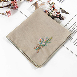 DIY Handkerchief Embroidery Kit, Including Embroidery Needles & Thread, Cotton Cloth, Flower Pattern, 70x36mm(SENE-PW0003-076F)