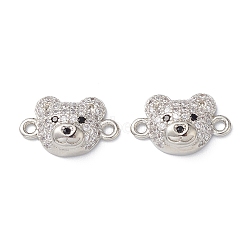 Brass Micro Pave Cubic Zirconia Connector Charms, Platinum, Bear Links, Clear, 2. 9.5x15x4mm, Hole: 1.4mm(KK-m240-21G)