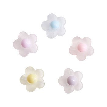 Transparent Acrylic Beads, Frosted, DIY Accessories, Clear, Flower, Mixed Color, 16.5x17x9.5mm, Hole: 2.5mm, 10pcs/color, 5 colors, 50pcs/bag