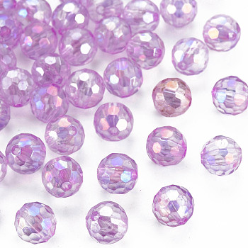 Transparent Acrylic Beads, AB Color, Round, Faceted, Medium Orchid, 8mm, Hole: 1.6mm, about 1810pcs/500g