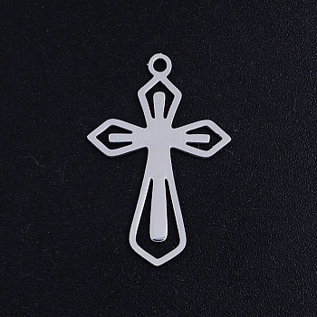 201 Stainless Steel Pendants, Cross, Stainless Steel Color, 24.5x16x1mm, Hole: 1.5mm