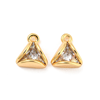 Rack Plating Brass Pendants, with Glass, Triangle Charms, Real 18K Gold Plated, 6.5x6x3mm, Hole: 0.7mm