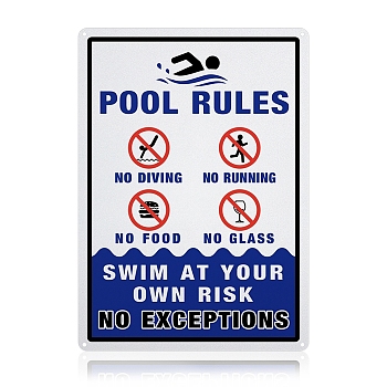 UV Protected & Waterproof Aluminum Warning Signs,  inchPool Rules - Swim at Your Own Risk inch Signs, Blue, 350x250x1mm, Hole: 4mm