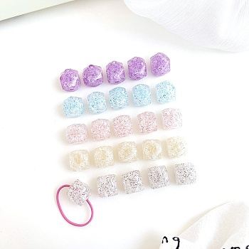 Transparent Crackle Acrylic European Beads, Large Hole Beads, Cube, Mixed Color, 24.5x24.5x20mm, Hole: 4mm