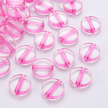Transparent Acrylic Beads, Flat Round, Hot Pink, 16x5mm, Hole: 2.8mm, about 480pcs/500g
