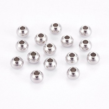 304 Stainless Steel Smooth Round Beads, Stainless Steel Color, 10mm, Hole: 2mm