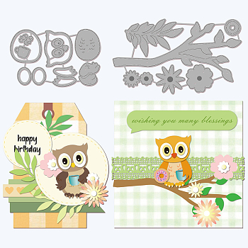 Carbon Steel Cutting Dies Stencils, for DIY Scrapbooking, Photo Album, Decorative Embossing Paper Card, Stainless Steel Color, Matte Style, Owl Pattern, 6.1~7.9x9.4~13.4x0.08cm, 2pcs/set