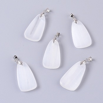 Natural Calcite Pendants, with Platinum Plated Brass Findings, Teardrop, White, 32~33x17~17.5x4~4.5mm, Hole: 3.5x4mm