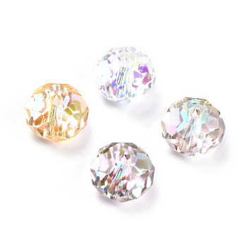 Glass Imitation Austrian Crystal Beads, AB Color Plated, Faceted, Flat Round, Mixed Color, 8x5.5mm, Hole: 1.5mm