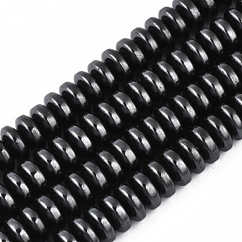 Non-Magnetic Synthetic Hematite Beads Strands, Rondelle, Black, 6.5x3mm, Hole: 1mm, about 137~139pcs/strand, 15.55~15.75 inch(39.5~40cm)