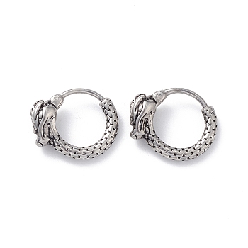 304 Stainless Steel Dragon Hoop Earrings for Men Women, Antique Silver, 14.5x17.5x5.5mm, Pin: 1mm