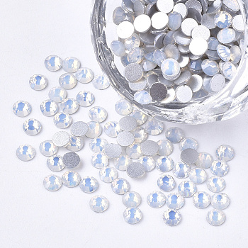 Glass Rhinestone Flat Back Cabochons, Back Plated, Faceted, Half Round, White Opal, SS10, 2.7~2.8x1mm, about 1440pcs/bag