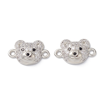 Brass Micro Pave Cubic Zirconia Connector Charms, Platinum, Bear Links, Clear, 2. 9.5x15x4mm, Hole: 1.4mm