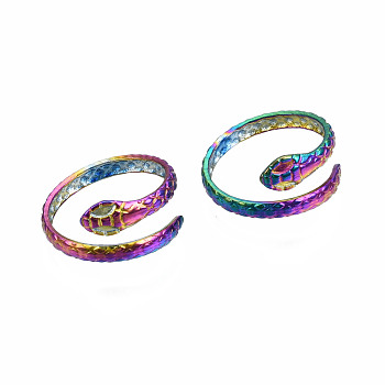 Snake Wrap Cuff Rings, Textured Open Rings, Rainbow Color 304 Stainless Steel Ring for Women, US Size 6 3/4(17.1mm)
