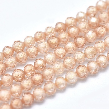 Cubic Zirconia Bead Strands, Round, Faceted, PeachPuff, 2mm, Hole: 0.2mm, about 14.96 inch(38cm), 184pcs/strand