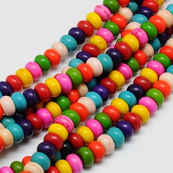 Synthetic Turquoise Beads Strands, Dyed, Rondelle, Mixed Color, 6x4mm, Hole: 1mm, about 88~90pcs/strand, 15 inch